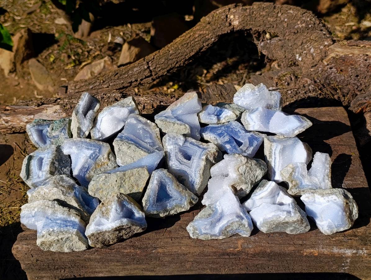 Natural Blue Lace Agate Geode Specimens x 24 From Malawi - Toprock Gemstones and Minerals 