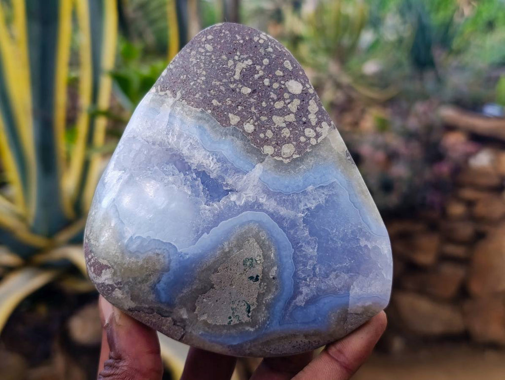 Polished Blue Lace Agate Standing Free Forms x 2 From Malawi - Toprock Gemstones and Minerals 