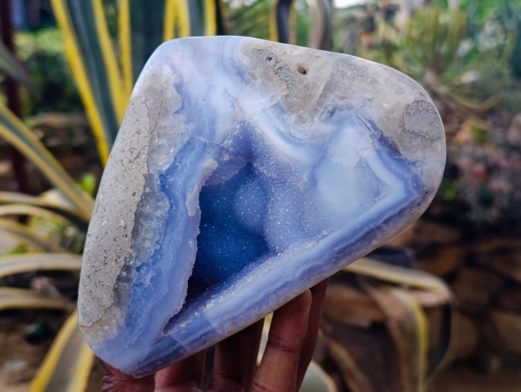 Polished Blue Lace Agate Standing Free Forms x 2 From Malawi - Toprock Gemstones and Minerals 