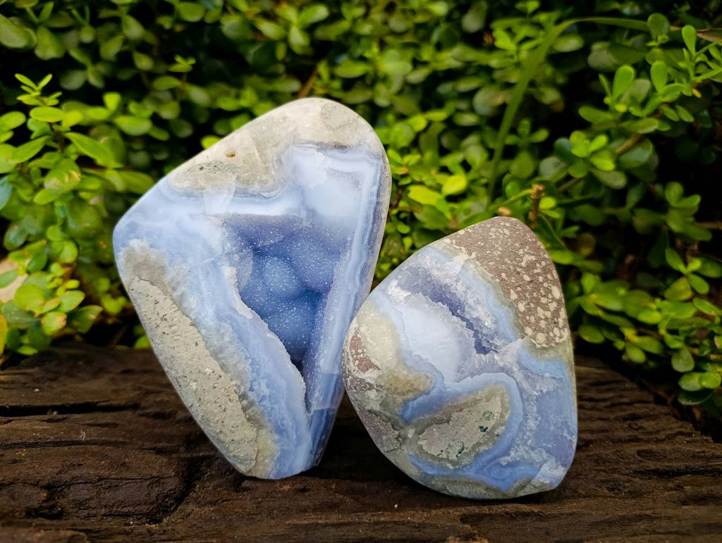 Polished Blue Lace Agate Standing Free Forms x 2 From Malawi - Toprock Gemstones and Minerals 