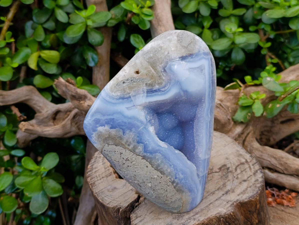 Polished Blue Lace Agate Standing Free Forms x 2 From Malawi - Toprock Gemstones and Minerals 