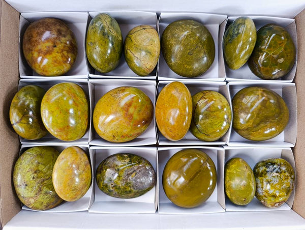 Polished Green Opal Palm Stones x 18 From Madagascar