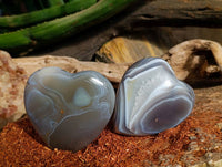 Polished Banded Agate Hearts x 6 From Madagascar
