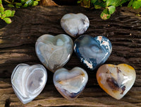Polished Banded Agate Hearts x 6 From Madagascar