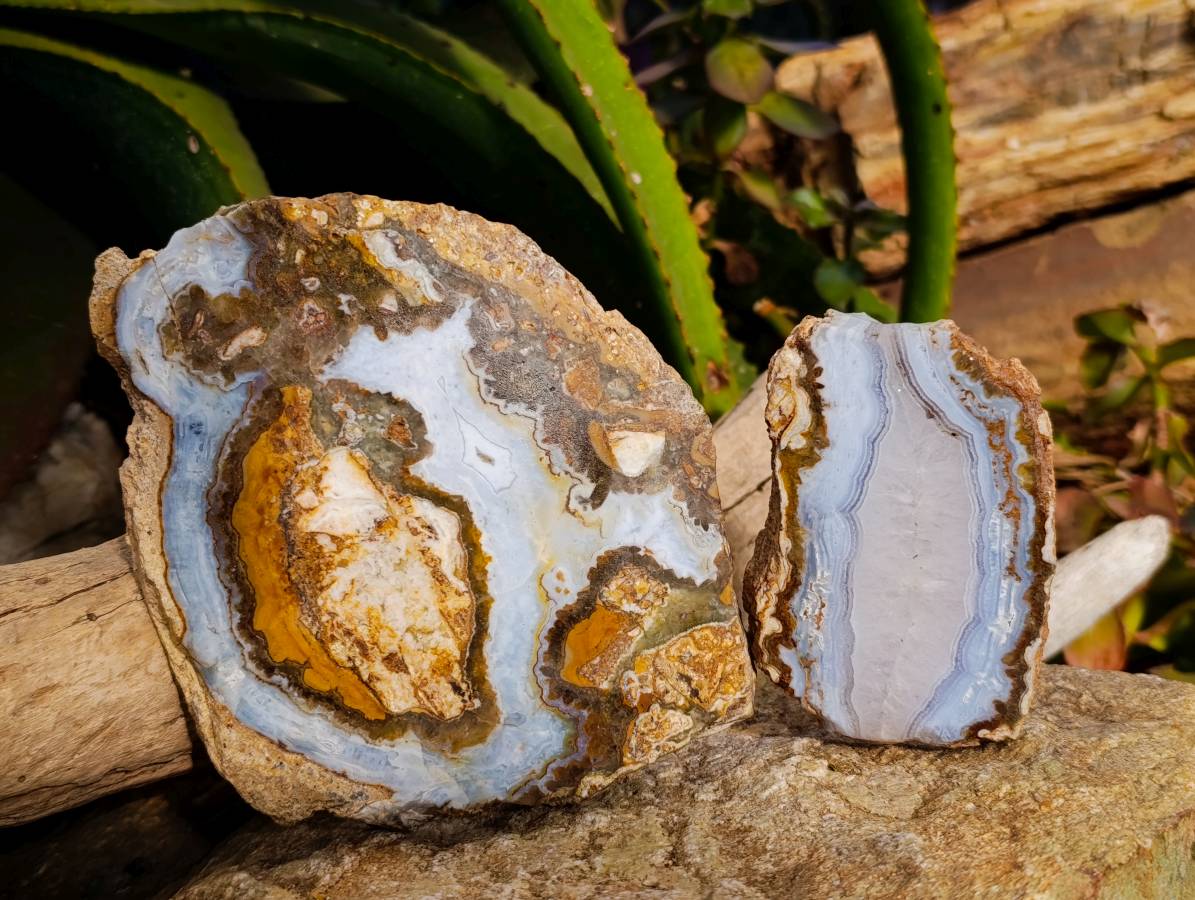 Polished On One Side 'Crazy' Blue Lace Agate x 3 From Namibia - Toprock Gemstones and Minerals 