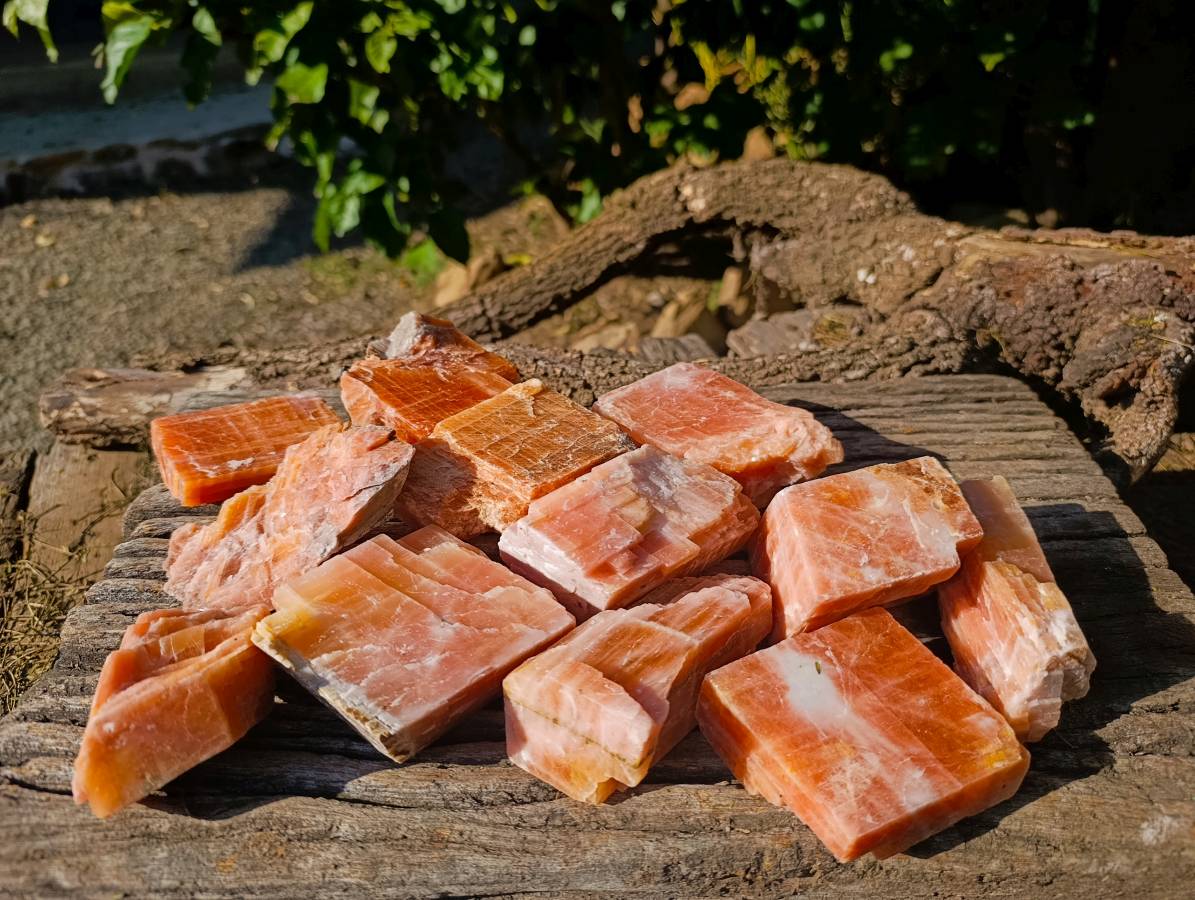 Natural Sunset Orange Calcite Specimens x 12 From Spitzkop, Namibia - Toprock Gemstones and Minerals 