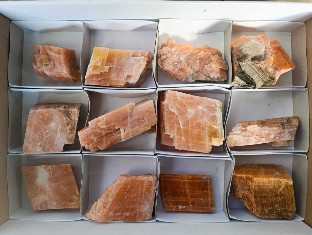Natural Sunset Orange Calcite Specimens x 12 From Spitzkop, Namibia - Toprock Gemstones and Minerals 