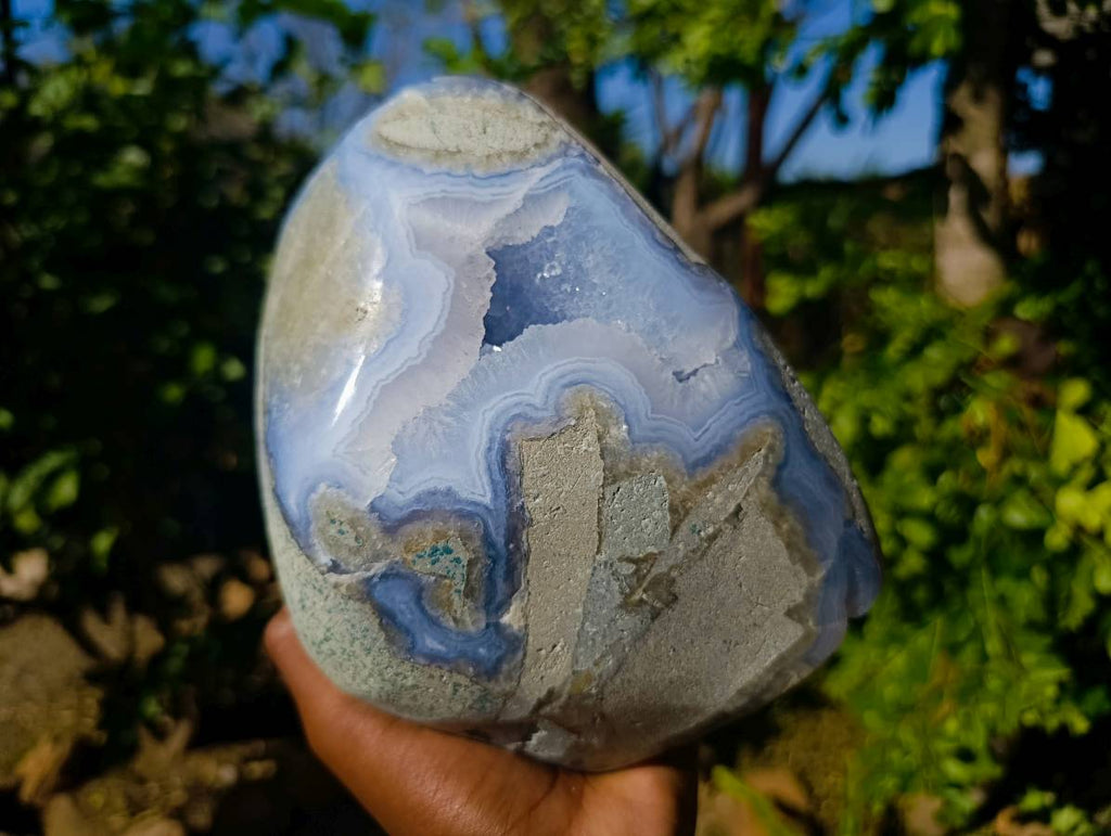 Polished Blue Lace Agate Standing Free Form x 1 From Malawi - Toprock Gemstones and Minerals 