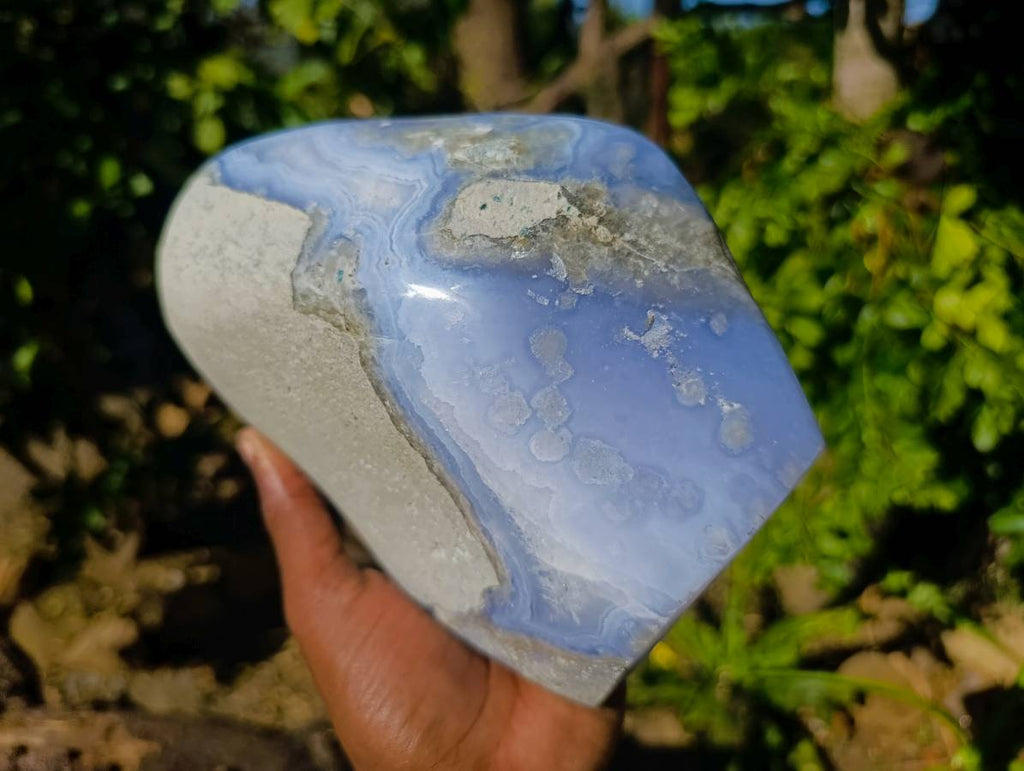 Polished Blue Lace Agate Standing Free Form x 1 From Malawi - Toprock Gemstones and Minerals 