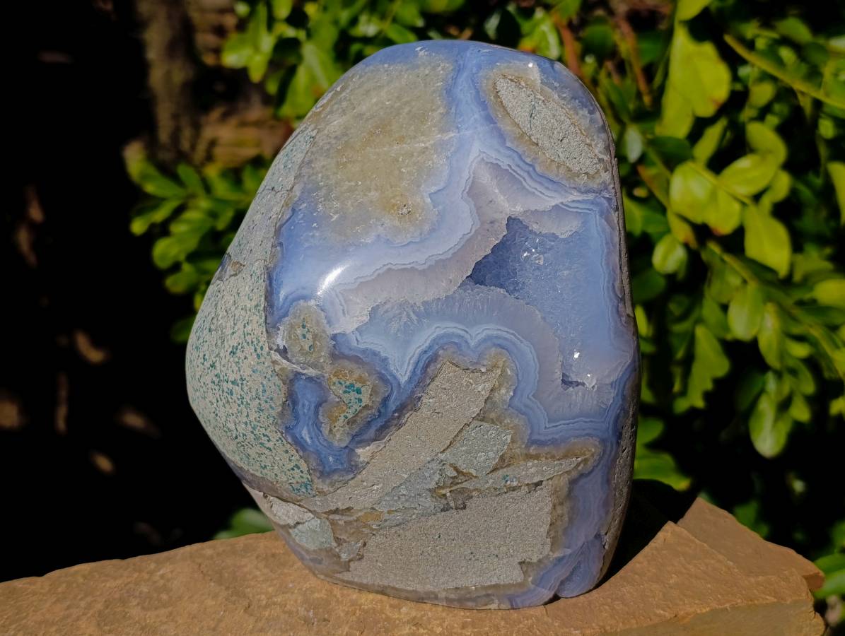 Polished Blue Lace Agate Standing Free Form x 1 From Malawi - Toprock Gemstones and Minerals 