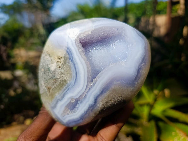 Polished Blue Lace Agate Standing Free Forms x 2 From Malawi
