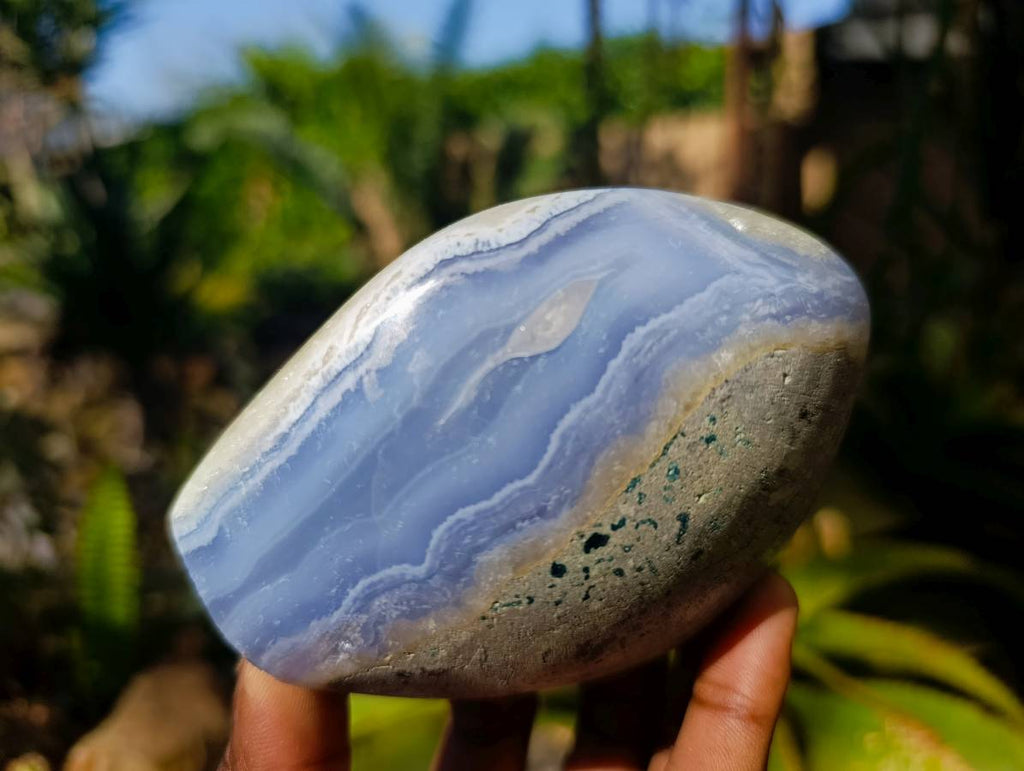 Polished Blue Lace Agate Standing Free Forms x 2 From Malawi - Toprock Gemstones and Minerals 