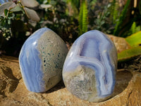 Polished Blue Lace Agate Standing Free Forms x 2 From Malawi - Toprock Gemstones and Minerals 