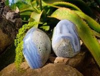 Polished Blue Lace Agate Standing Free Forms x 2 From Malawi - Toprock Gemstones and Minerals 