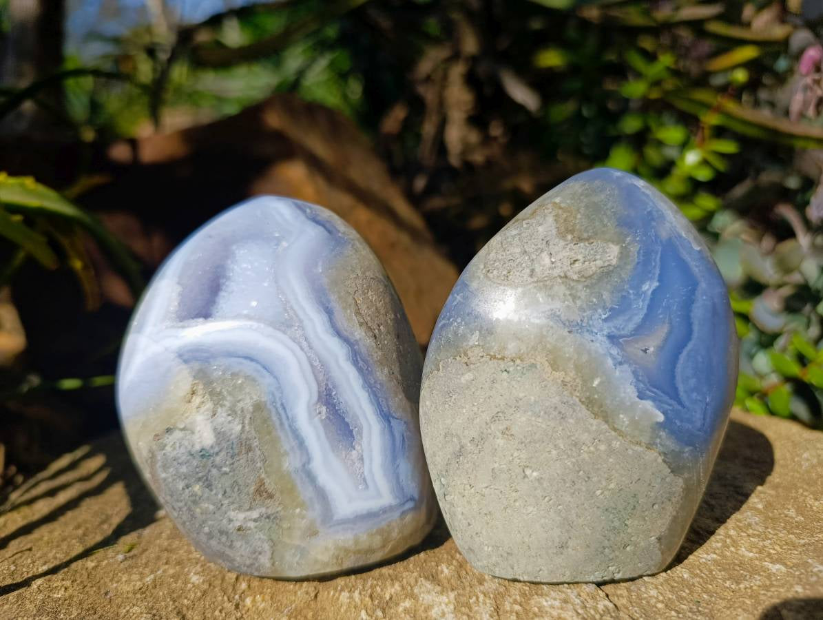 Polished Blue Lace Agate Standing Free Forms x 2 From Malawi - Toprock Gemstones and Minerals 