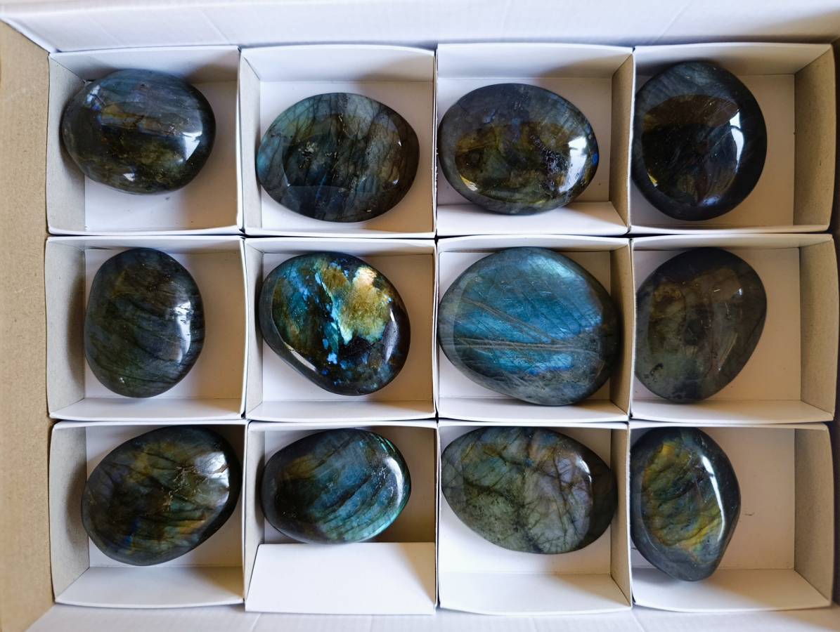 Polished Labradorite Palm Stones x 12 From Tulear, Madagascar - Toprock Gemstones and Minerals 