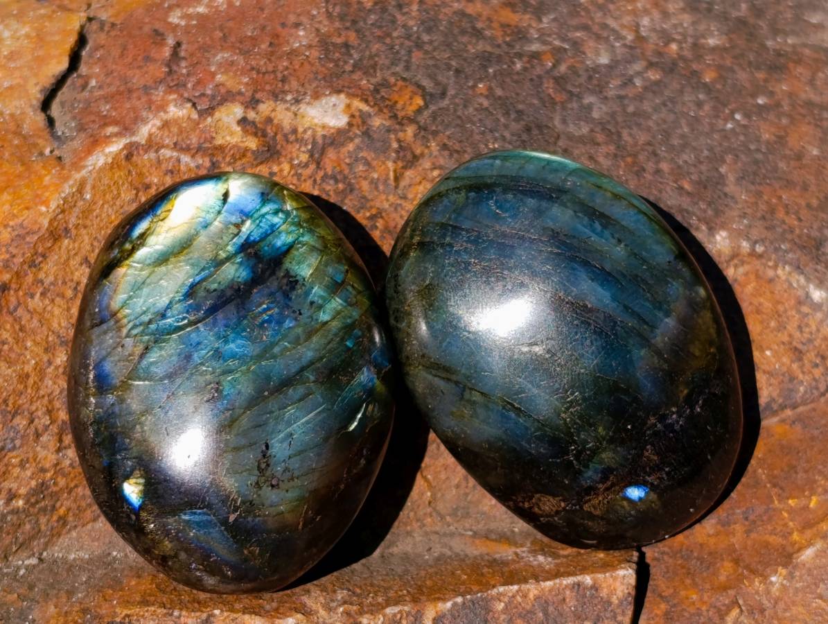 Polished Labradorite Palm Stones x 12 From Tulear, Madagascar - Toprock Gemstones and Minerals 