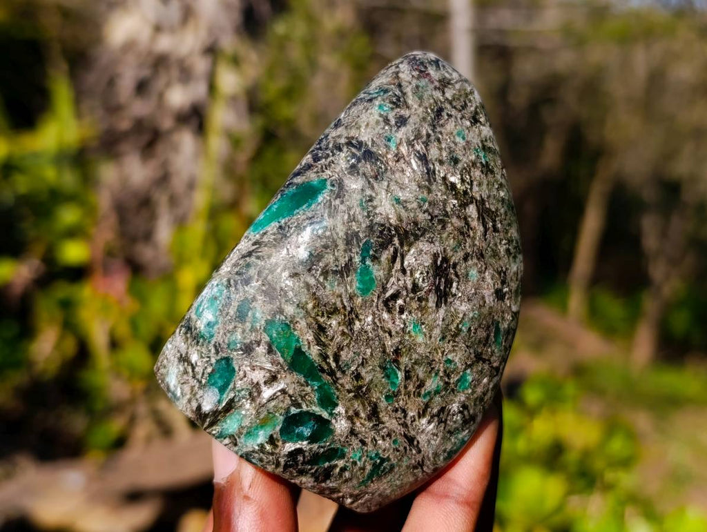 Polished Emerald Mica 'Mutokolite' Standing Free Forms x 3 From Mutoko, Zimbabwe - Toprock Gemstones and Minerals 