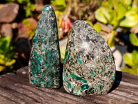 Polished Emerald Mica 'Mutokolite' Standing Free Forms x 3 From Mutoko, Zimbabwe - Toprock Gemstones and Minerals 