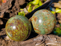Polished Green Chrysoprase Spheres x 4 From Madagascar