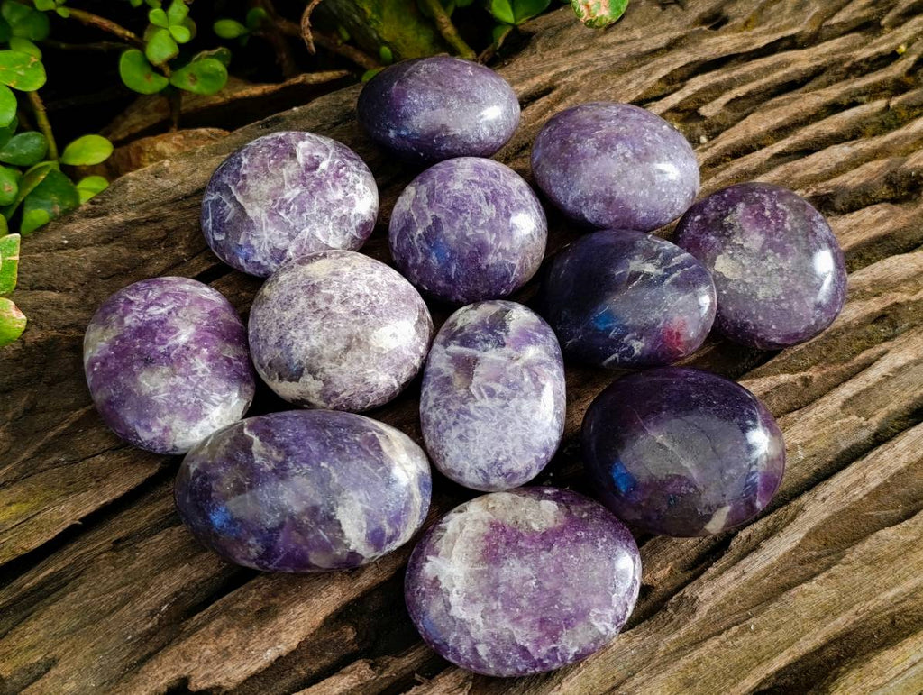 Polished Lepidolite with Pink Rubellite Palm Stones x 12 From Ambatondrazaka, Madagascar - Toprock Gemstones and Minerals 
