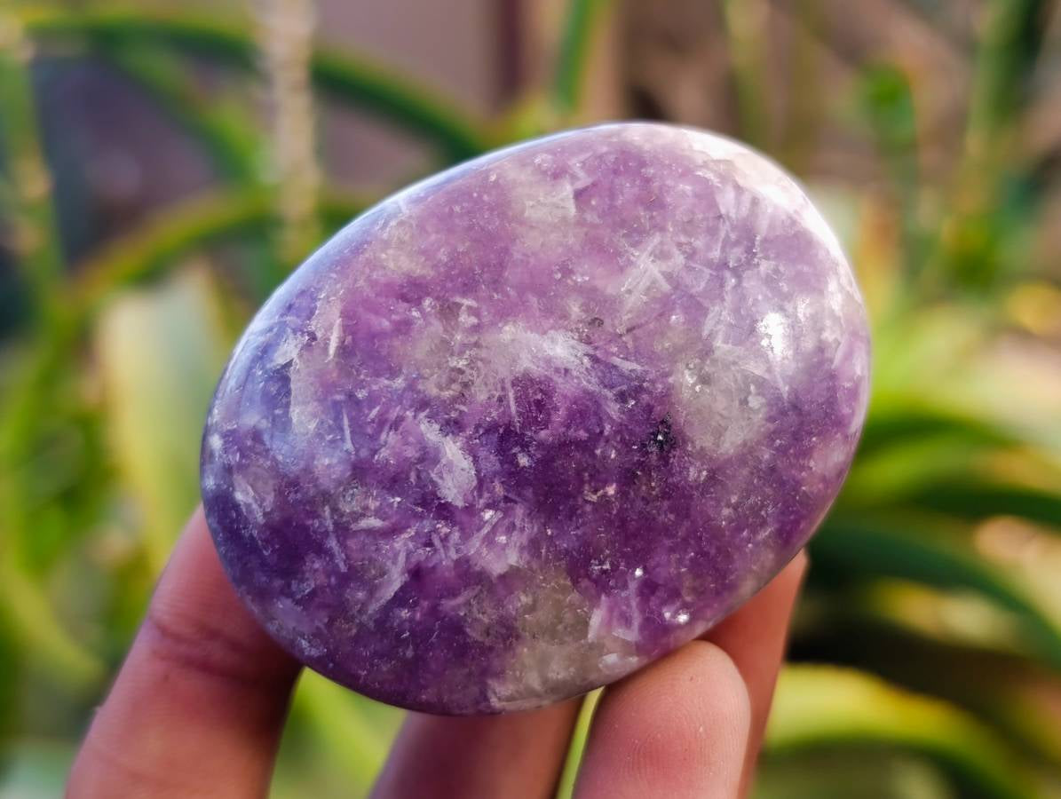 Polished Lepidolite with Pink Rubellite Palm Stones x 12 From Ambatondrazaka, Madagascar - Toprock Gemstones and Minerals 