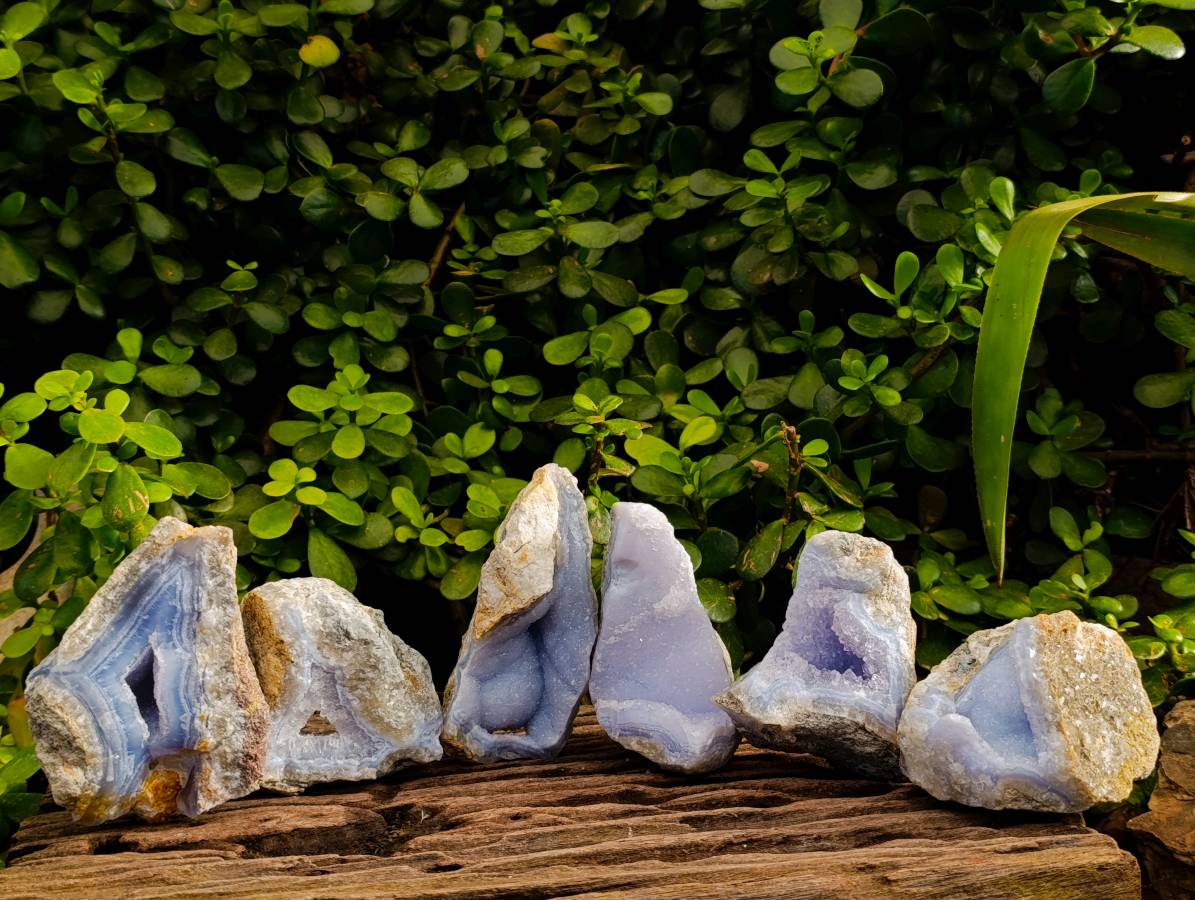 Natural Blue Lace Agate Geode Specimens x 6 From Malawi - Toprock Gemstones and Minerals 