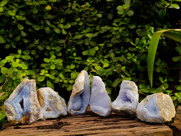 Natural Blue Lace Agate Geode Specimens x 6 From Malawi