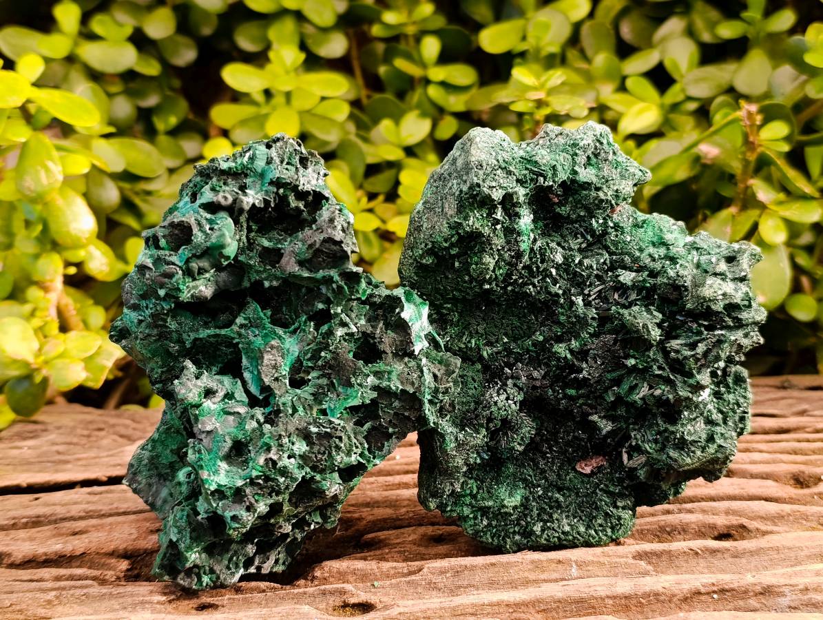 Natural Silky Crystalline Malachite Specimens x 2 From Congo - Toprock Gemstones and Minerals 