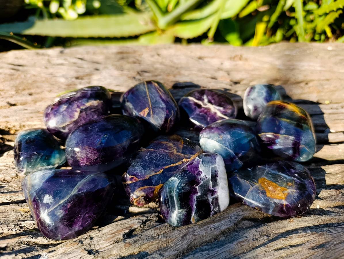 Polished Watermelon Fluorite Free Forms x 12 From Uis, Namibia - Toprock Gemstones and Minerals 