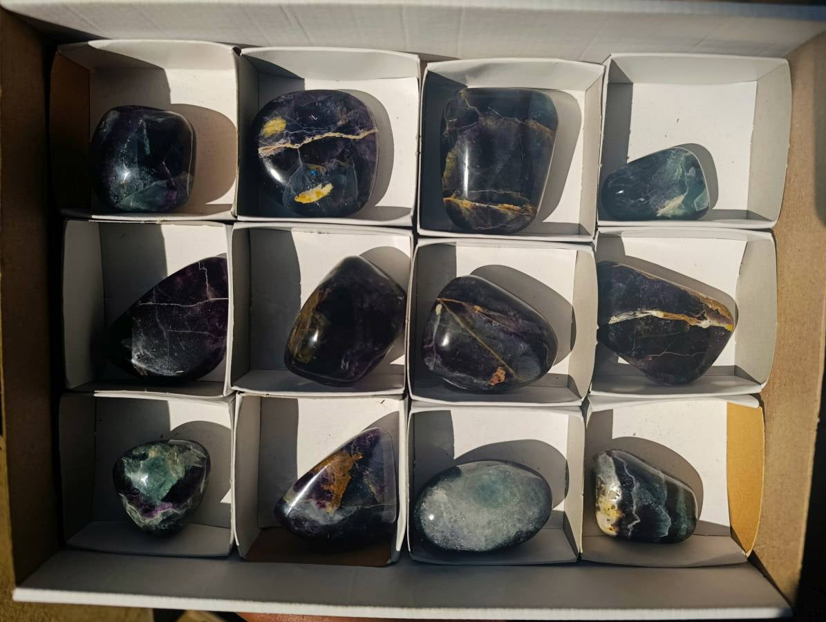 Polished Watermelon Fluorite Free Forms x 12 From Uis, Namibia - Toprock Gemstones and Minerals 