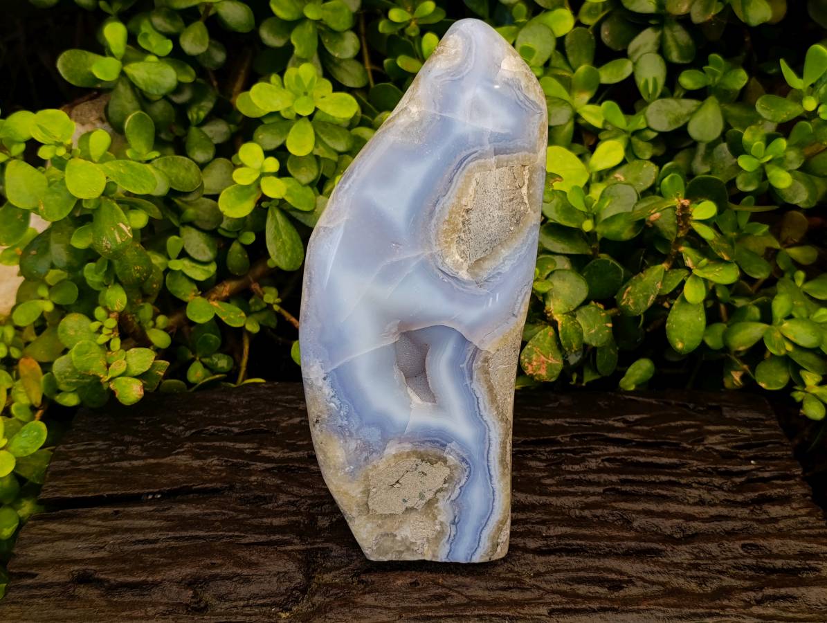 Polished Blue Lace Agate Standing Free Form x 1 From Malawi - Toprock Gemstones and Minerals 