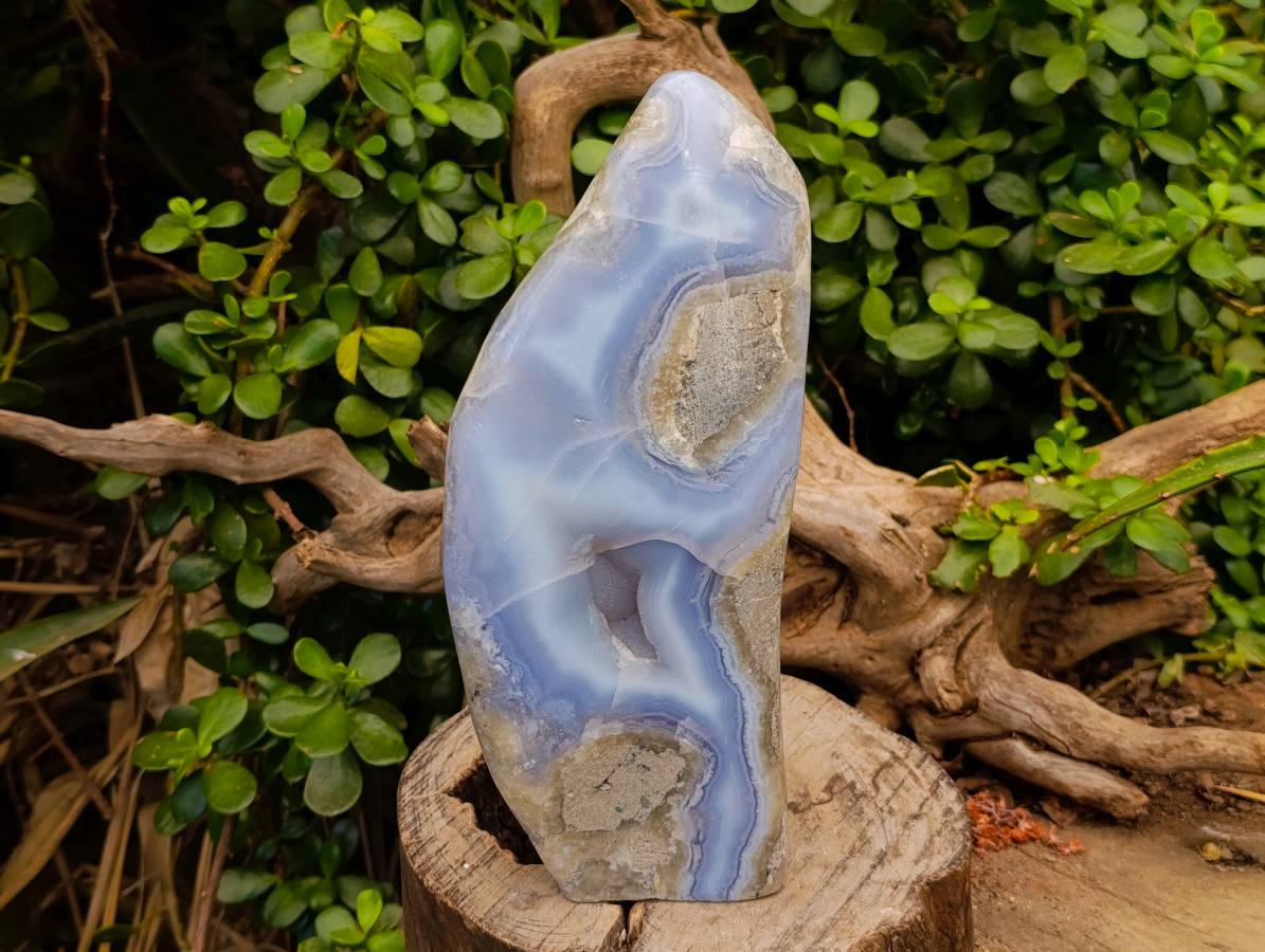 Polished Blue Lace Agate Standing Free Form x 1 From Malawi - Toprock Gemstones and Minerals 
