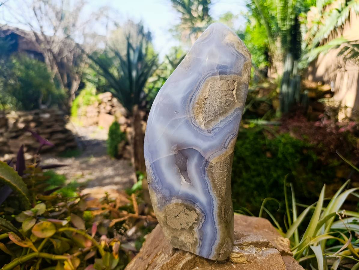 Polished Blue Lace Agate Standing Free Form x 1 From Malawi - Toprock Gemstones and Minerals 