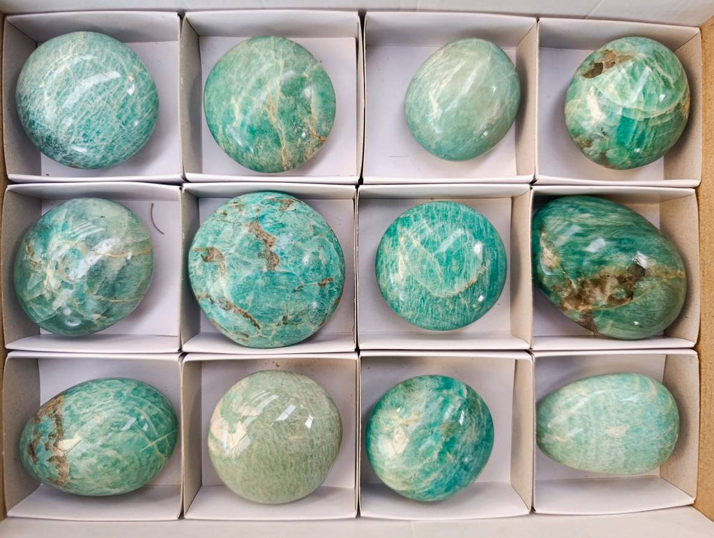 Polished Amazonite Palm Stones x 12 From Madagascar - Toprock Gemstones and Minerals 