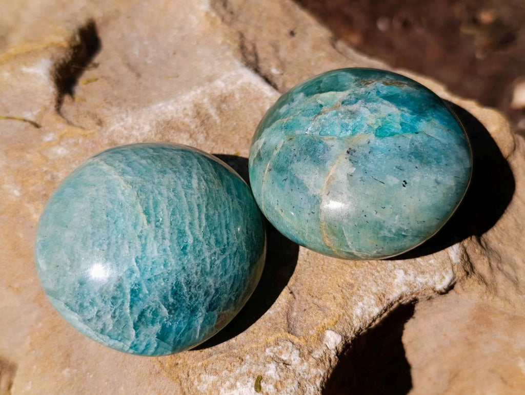Polished Amazonite Palm Stones x 12 From Madagascar - Toprock Gemstones and Minerals 
