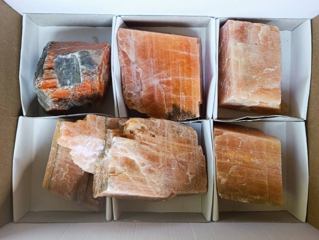 Natural Sunset Orange Calcite Specimens x 6 From Spitzkop, Namibia - Toprock Gemstones and Minerals 