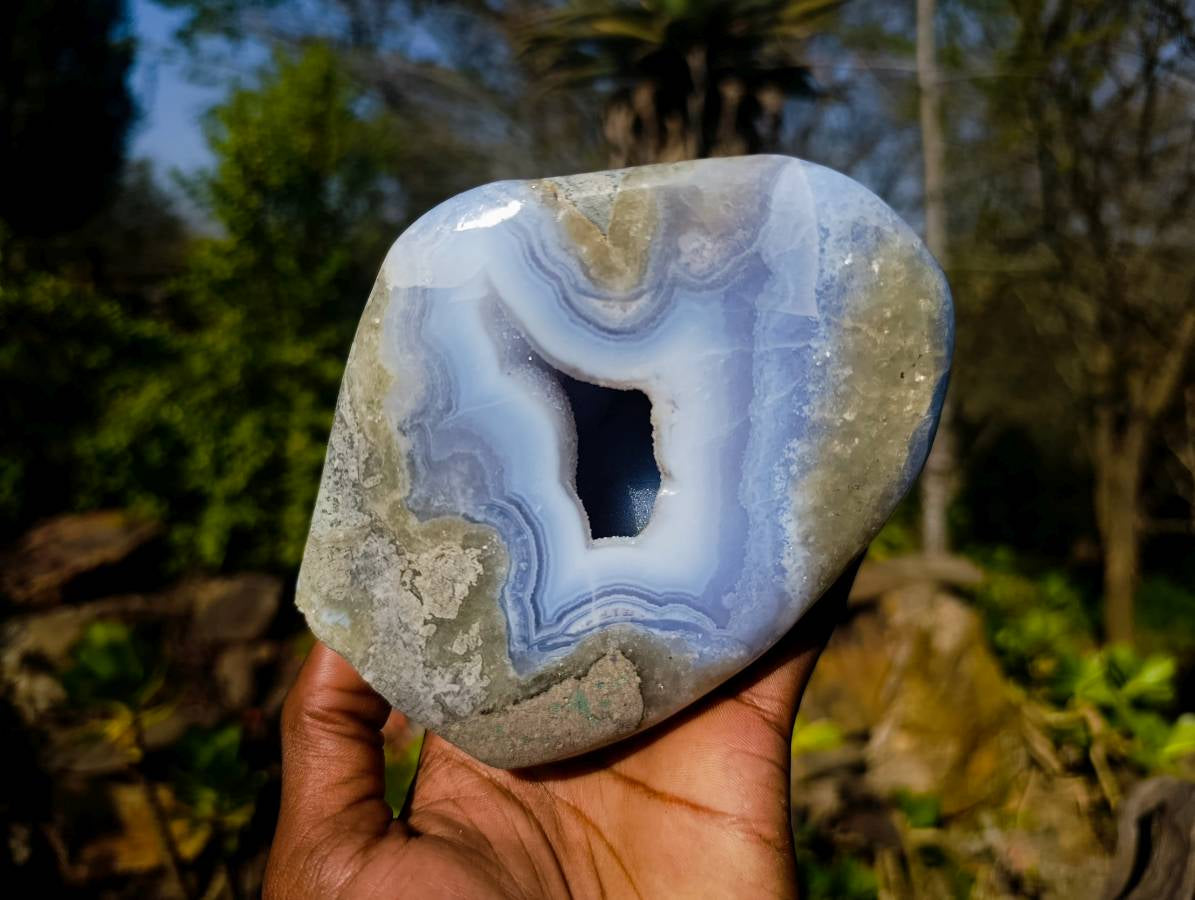 Polished Blue Lace Agate Standing Free Form x 1 From Malawi - Toprock Gemstones and Minerals 