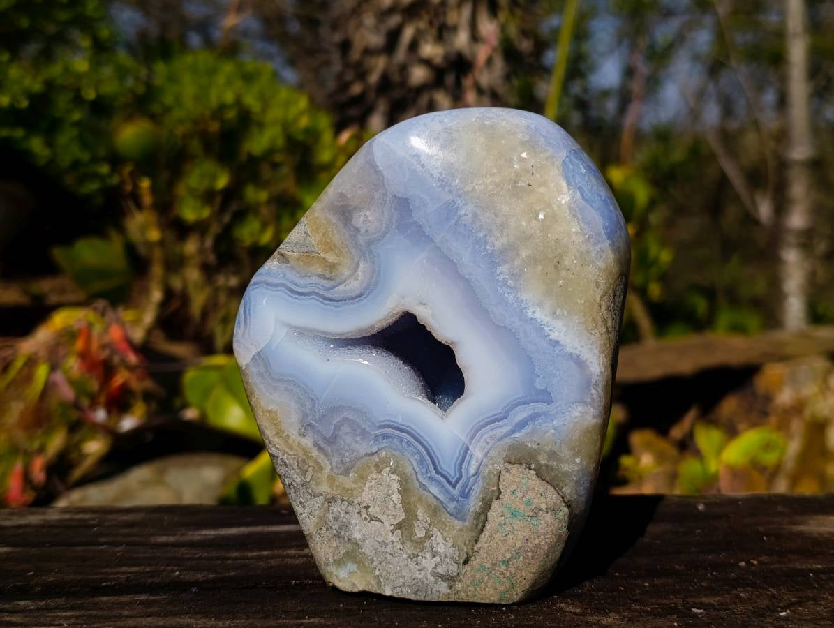 Polished Blue Lace Agate Standing Free Form x 1 From Malawi - Toprock Gemstones and Minerals 