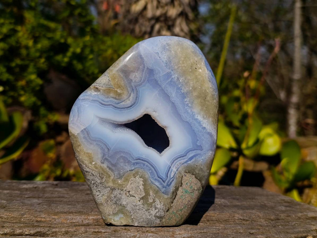 Polished Blue Lace Agate Standing Free Form x 1 From Malawi - Toprock Gemstones and Minerals 