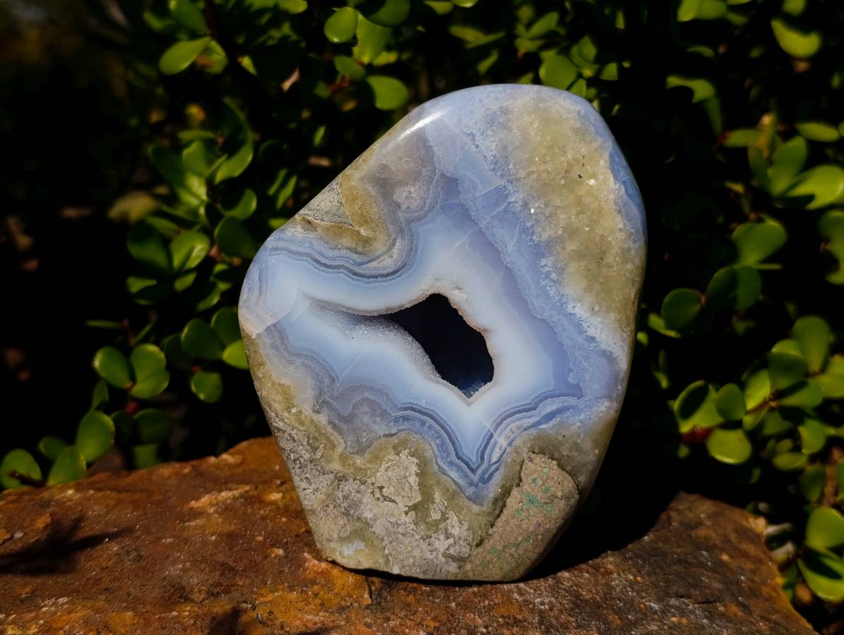 Polished Blue Lace Agate Standing Free Form x 1 From Malawi - Toprock Gemstones and Minerals 