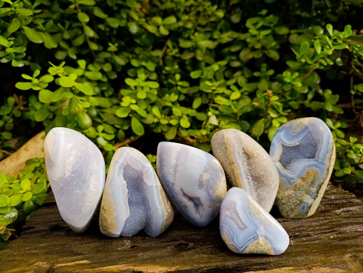 Polished Blue Lace Agate Geodes x 6 From Malawi - Toprock Gemstones and Minerals 