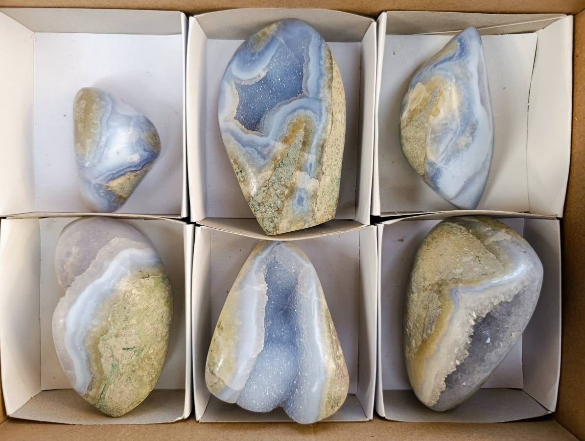 Polished Blue Lace Agate Geodes x 6 From Malawi - Toprock Gemstones and Minerals 