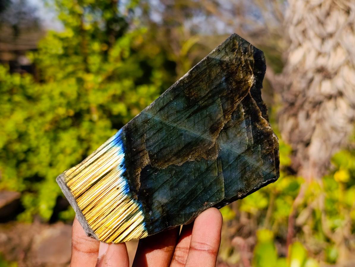 Polished On One Side Labradorite x 6 From Madagascar - Toprock Gemstones and Minerals 