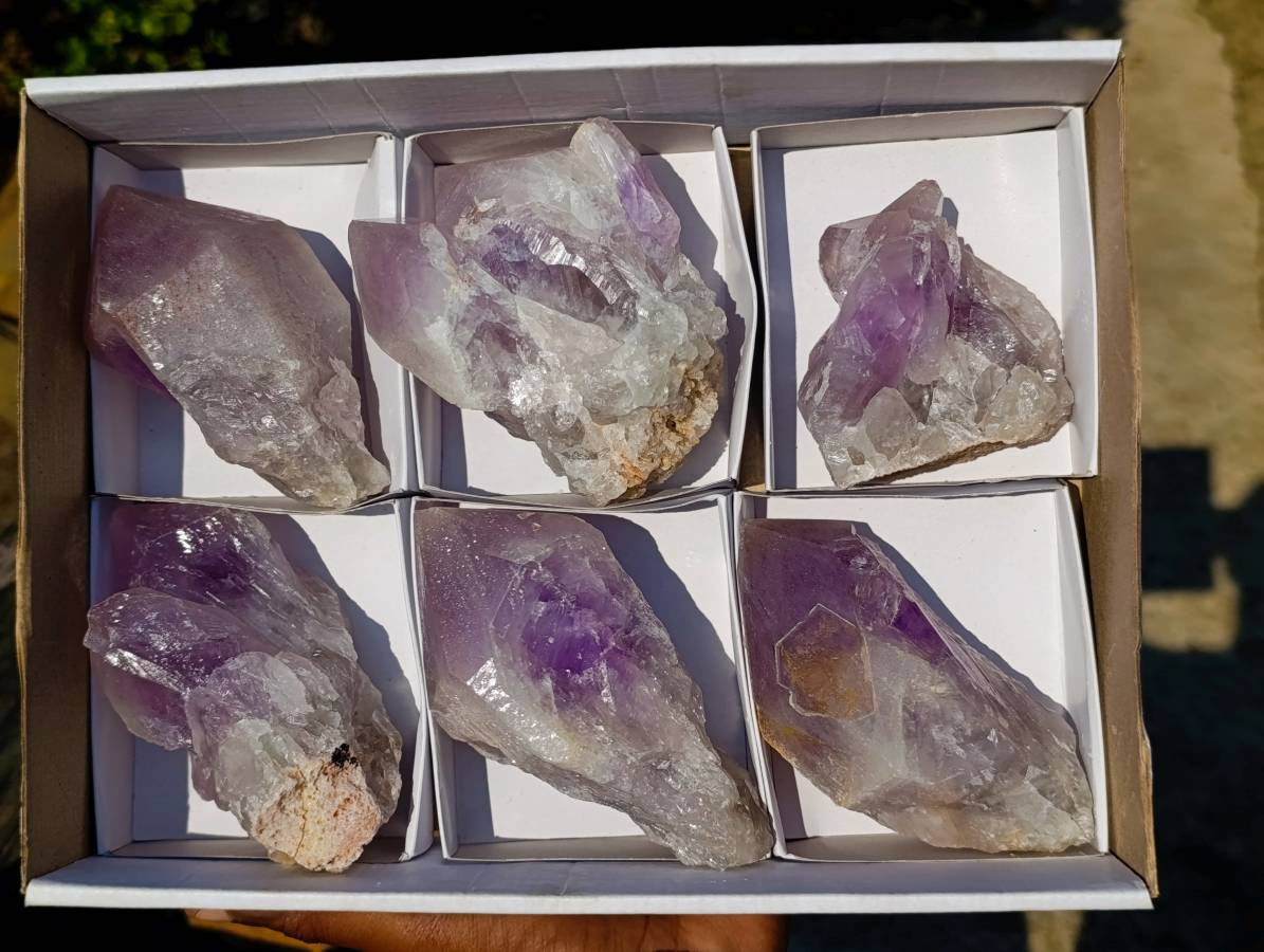 Natural Jacaranda Amethyst Clusters x 6 From Zambia - Toprock Gemstones and Minerals 