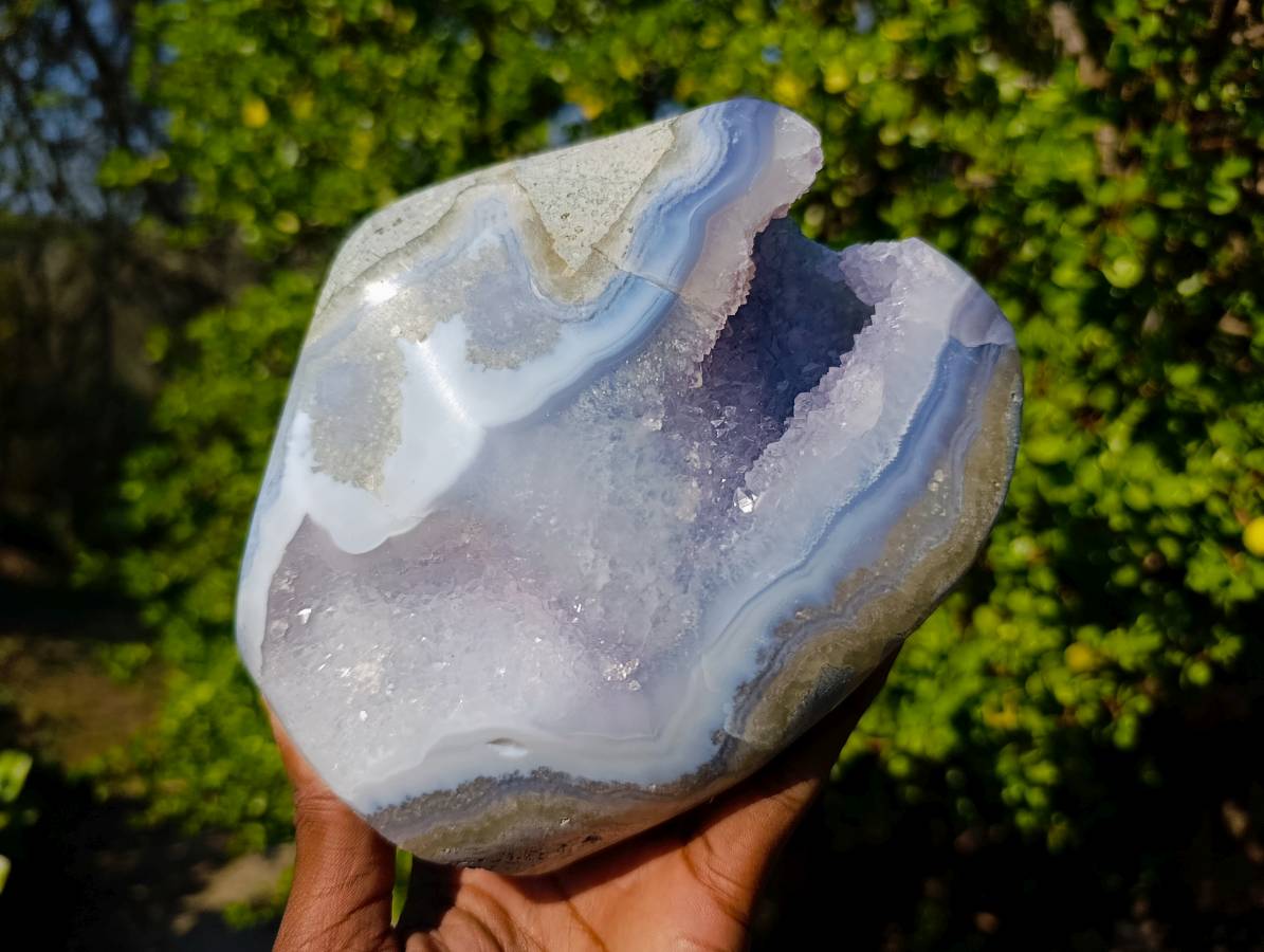 Polished Blue Lace Agate Standing Free Form x 1 From Malawi - Toprock Gemstones and Minerals 
