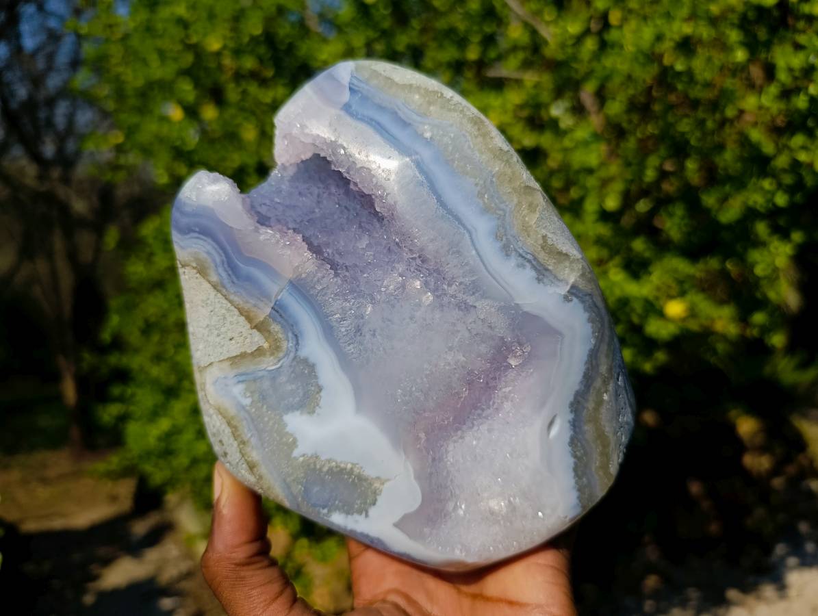 Polished Blue Lace Agate Standing Free Form x 1 From Malawi - Toprock Gemstones and Minerals 