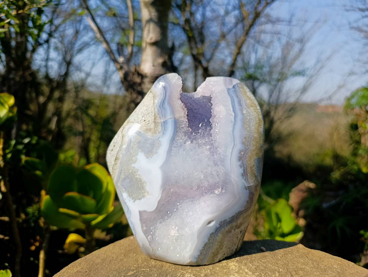 Polished Blue Lace Agate Standing Free Form x 1 From Malawi - Toprock Gemstones and Minerals 