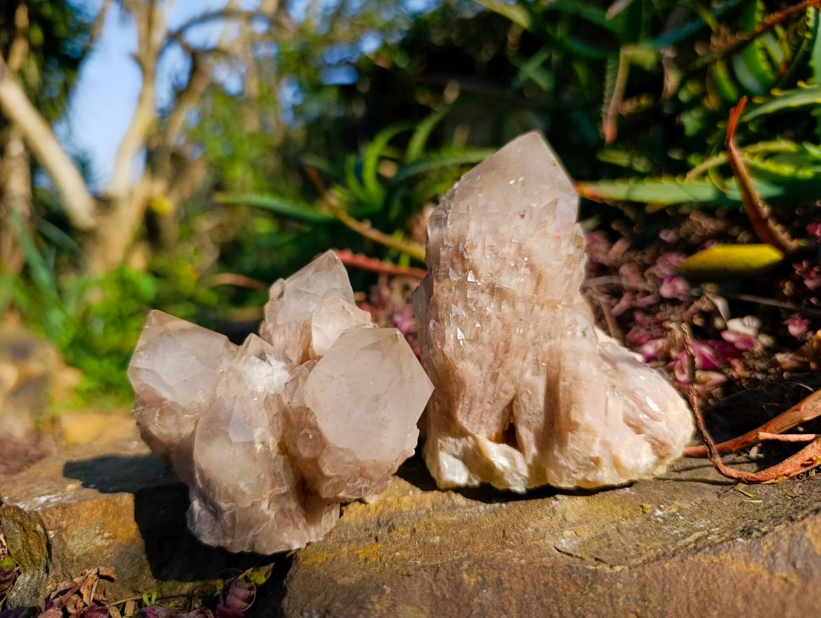 Natural Phantom Smokey Quartz Clusters x 6 From Luena, Congo - Toprock Gemstones and Minerals 