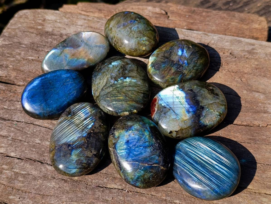 Polished Labradorite Palm Stones x 12 From Tulear, Madagascar - Toprock Gemstones and Minerals 